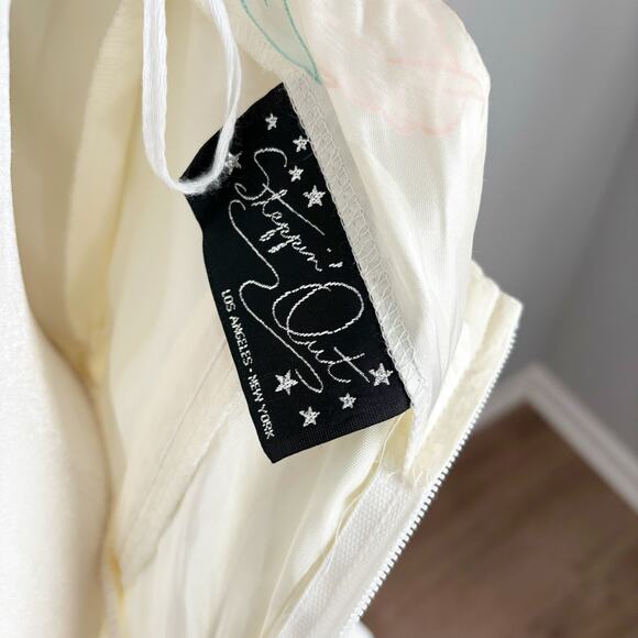 Vintage Steppin' Out Satin Floral Strapless Midi Dress Yellow XS - Picture 6 of 13